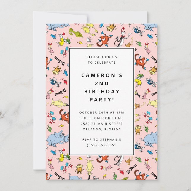 Convite Dr. Seuss Character Pattern | ANIVERSÁRIO DE CRIAN (Frente)