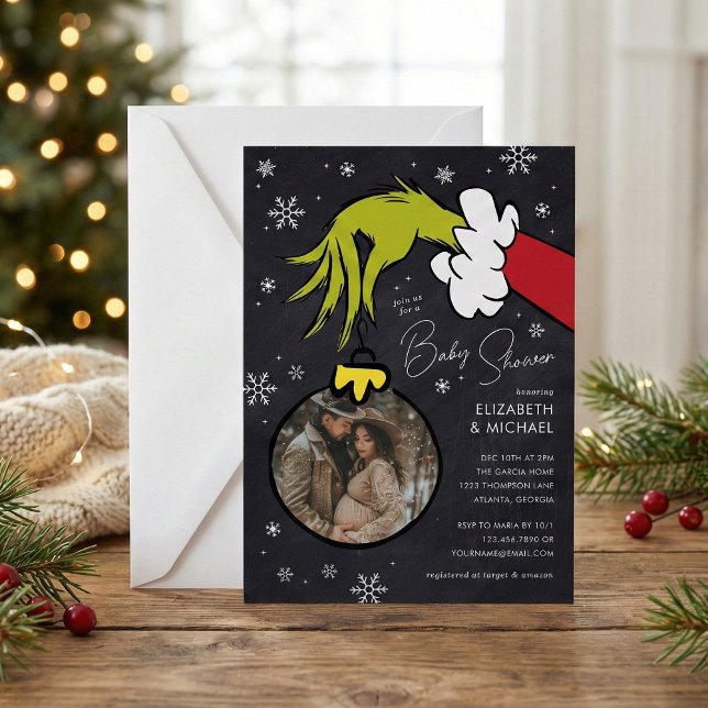 Convite Dr. Seuss | Chuveiro de Bebê Grinch Quadro-Negro (Criador carregado)