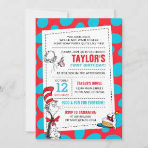 Convite Dr. Seuss Gato no Chapéu Aniversário Adicionar uma