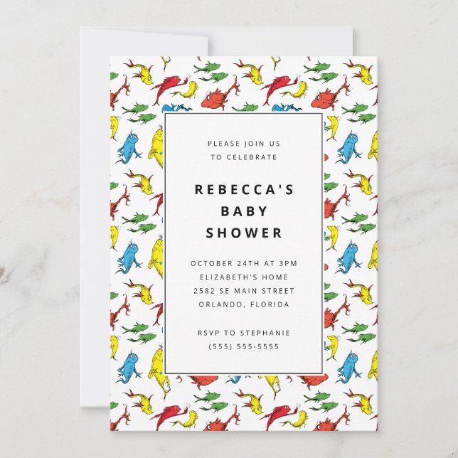 Convite Dr. Seuss - One Fish, Two Fish | Baby Shower (Frente)