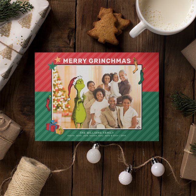 Convite Dr. Seuss | The Grinch Family Photo  Holiday Card (Criador carregado)