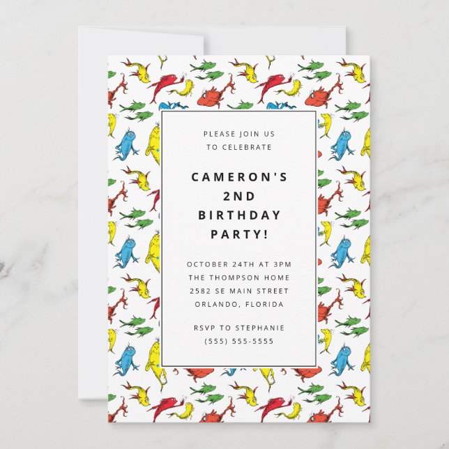 Convite Dr. Seuss - Um Peixe, Dois Peixes | ANIVERSÁRIO DE (Frente)