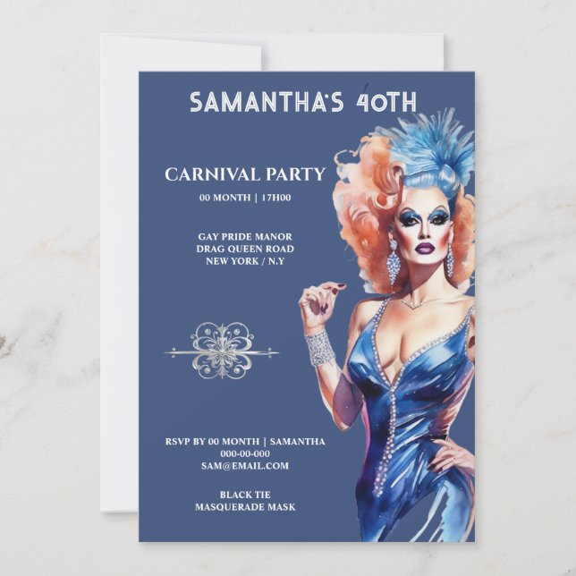 Convite Drag queen lgbtq carnival festival glam glitz (Frente)