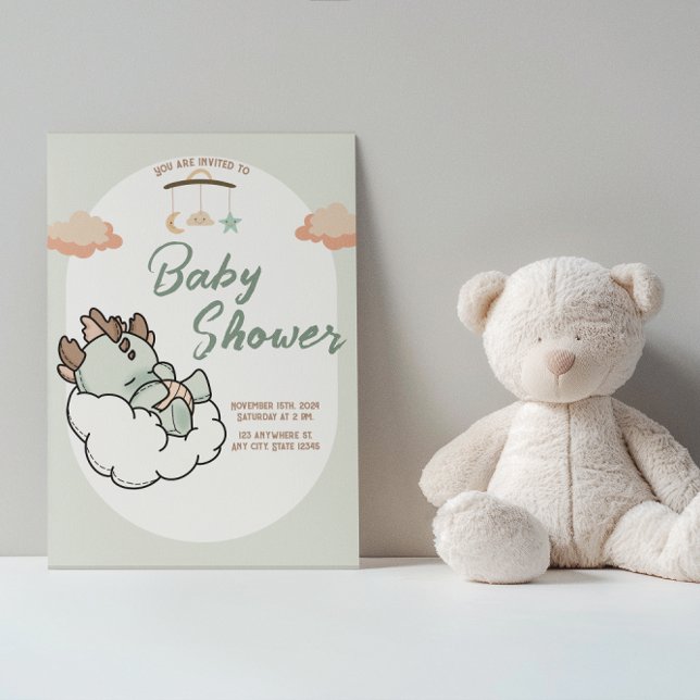 Convite Dragão-Bebê-Nuvem Verde-Pastel (Criador carregado)