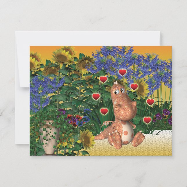 Convite Dragão bonito romântico (Frente)