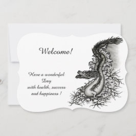 Convite Dragão chinês, Design preto e branco em tatuostilo