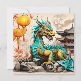Convite Dragão chinês tradicional para o Ano Novo Chinês