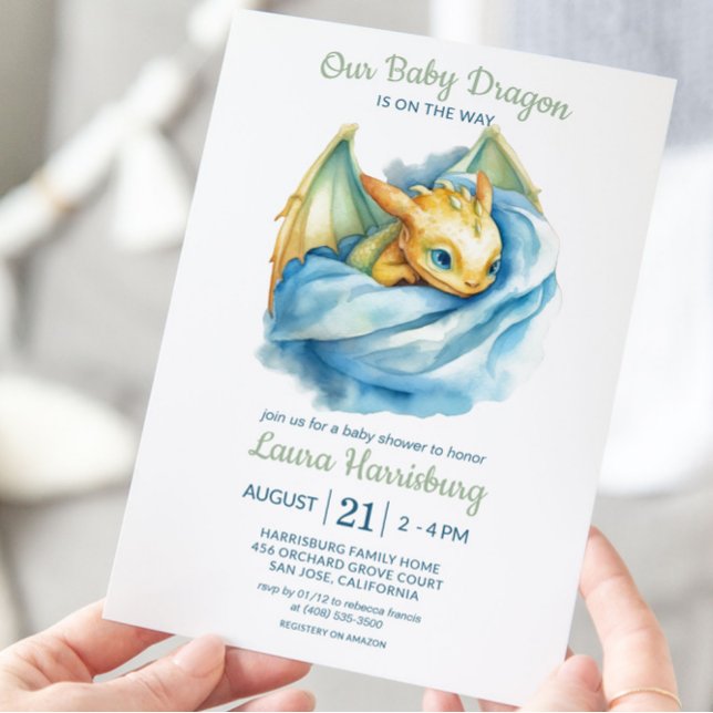 Convite Dragão Cinto Chá Verde Azul Menino (Drago Baby Shower Invitation)