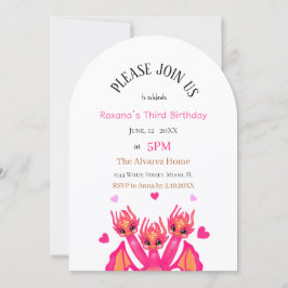 Convite Dragão de Aniversário Rosa tema