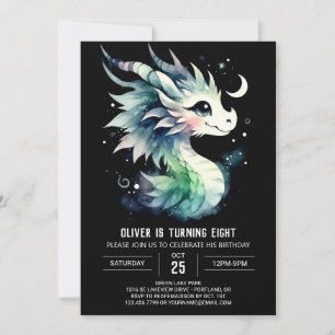 Convite Dragão de Aquarela Crianças de Aniversário