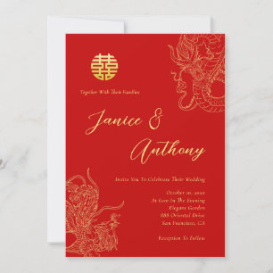 Convite Dragão e fênix vermelhos do casamento chinês