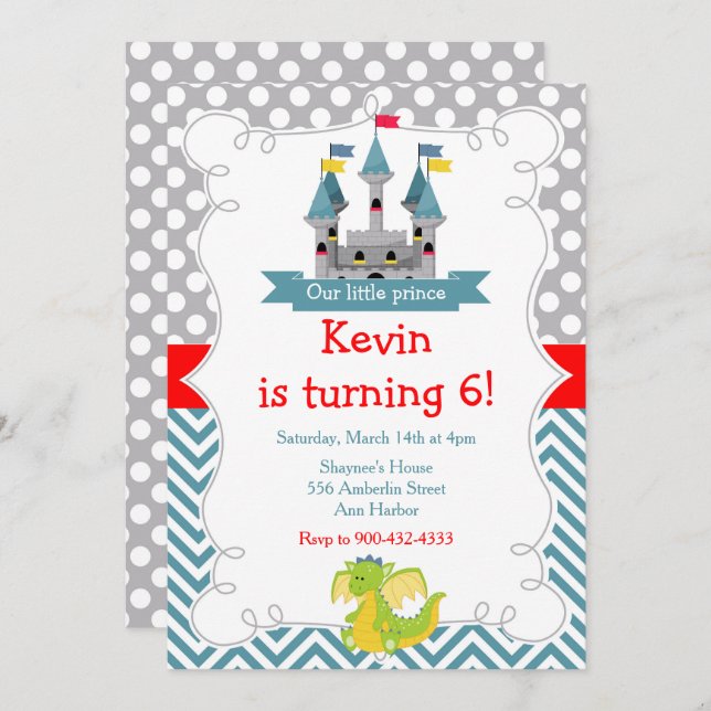 Convite Dragão e Festa de aniversário do Castelo (Frente/Verso)