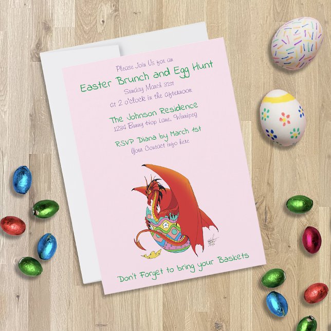 Convite Dragão Engraçado de Páscoa Fantasia Rosa Feriado (Criador carregado)