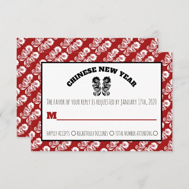 Convite Dragão Oriental de Ano Novo Chinês (Frente/Verso)