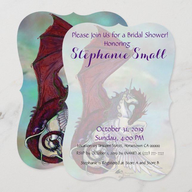 Convite Dragão Vermelho do Chá de panela Unicórnio (Frente/Verso)