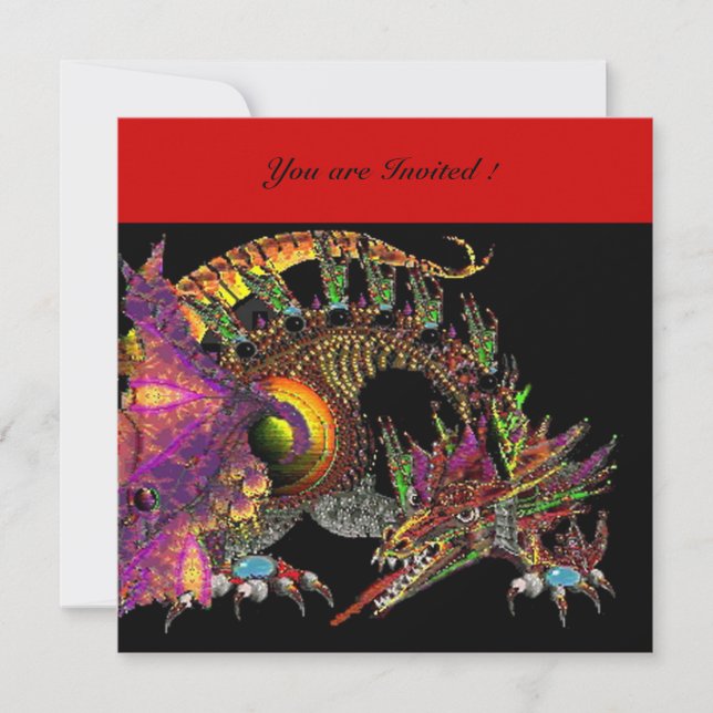 Convite DRAGO violeta roxo preto vermelho (Frente)