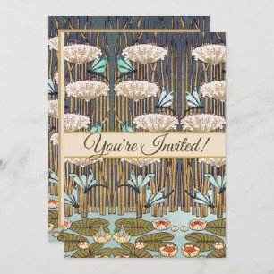 Convite Dragões Água Lírios Marsh Art Nouveau