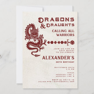 Convite Dragões & Dados Espada de RPG Cerveja Aniversário