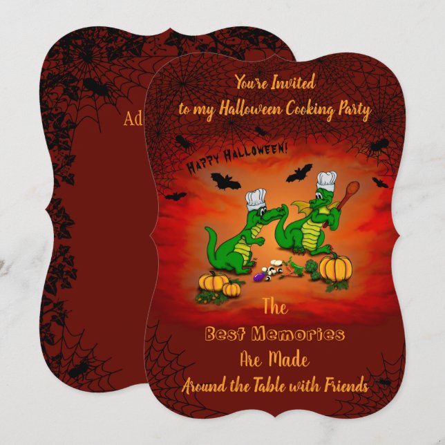 Convite Dragões - Feliz Halloween! Hoje eu cozinho (Frente/Verso)