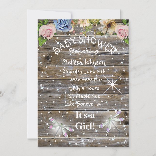 Convite Dragões, Flores e Chás de fraldas de faíscas (Frente)