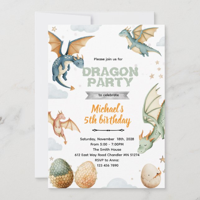 Convite Dragon and eggs birthday Invitation (Frente)