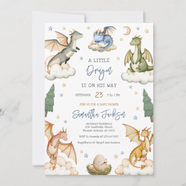 Convite Dragon Baby Shower Invitation (Frente)