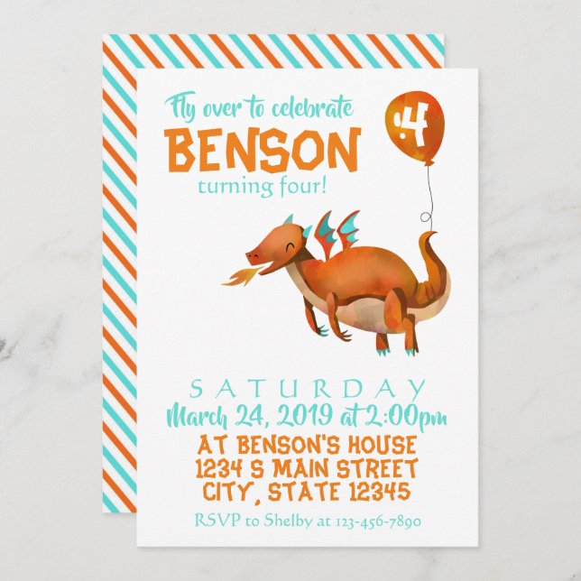 Convite Dragon Birthday (Frente/Verso)