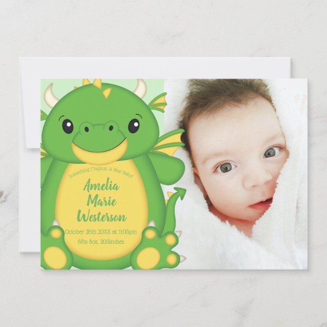 Convite Dragon Chá de fraldas Green (Frente)