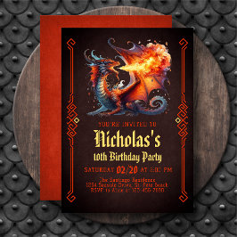 Convite Dragon Fire Boys Fantasy Birthday Invitation