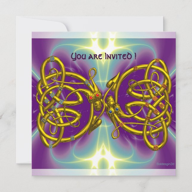 Convite DRAGON LOVE Ouro Nós Celtas Fantasia (Frente)