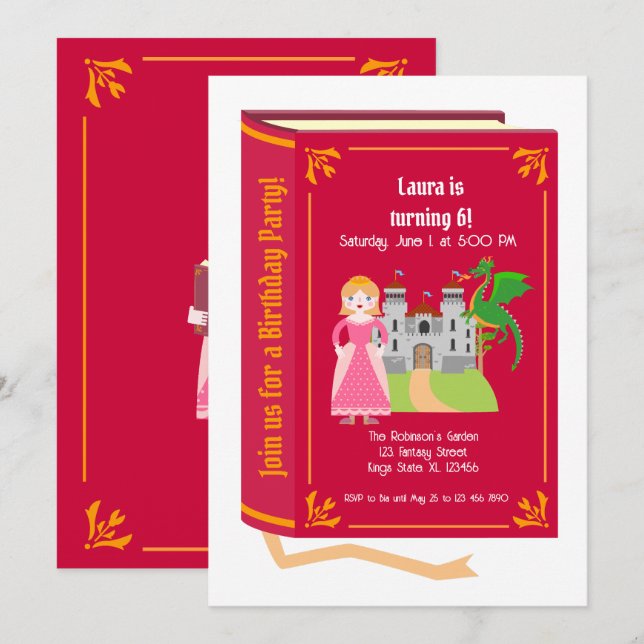 Convite Dragon Slayer Knight Stories Festa de aniversário (Frente/Verso)