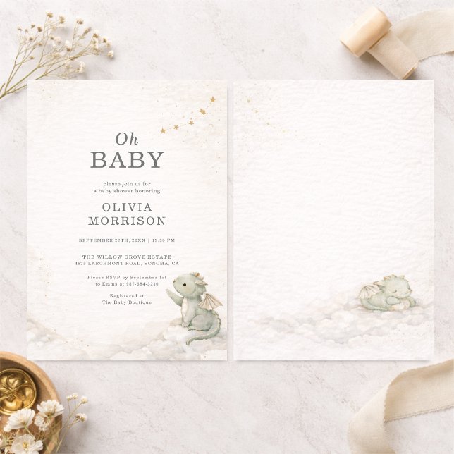 Convite Dragon Storybook Baby Shower Invitation (Criador carregado)