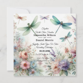 Convite Dragonflies and Pastel Florals Wedding