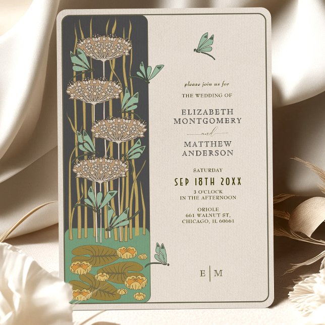 Convite Dragonfly Belle Epoque Art Nouveau Casamento (Criador carregado)