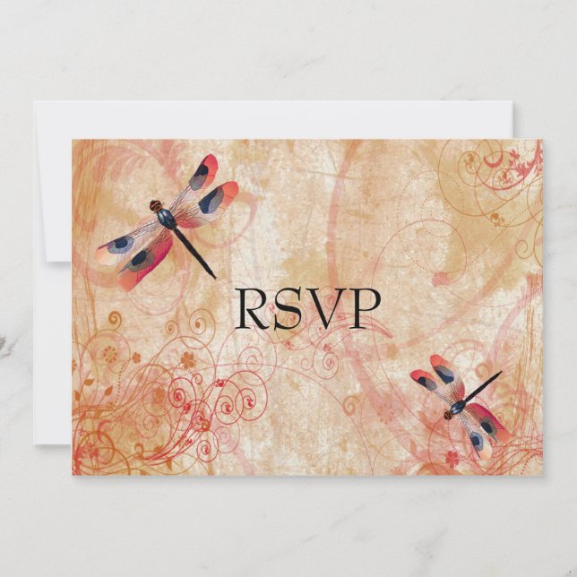 Convite Dragonfly Flourish Reception RSVP (Frente)