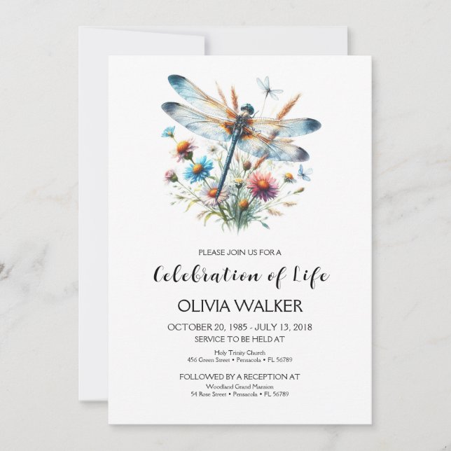 Convite Dragonfly Funeral Celebrando a Vida (Frente)
