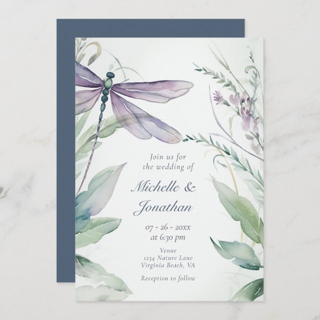 Convite Dragonfly | Greenery All in One Wedding (Frente/Verso)