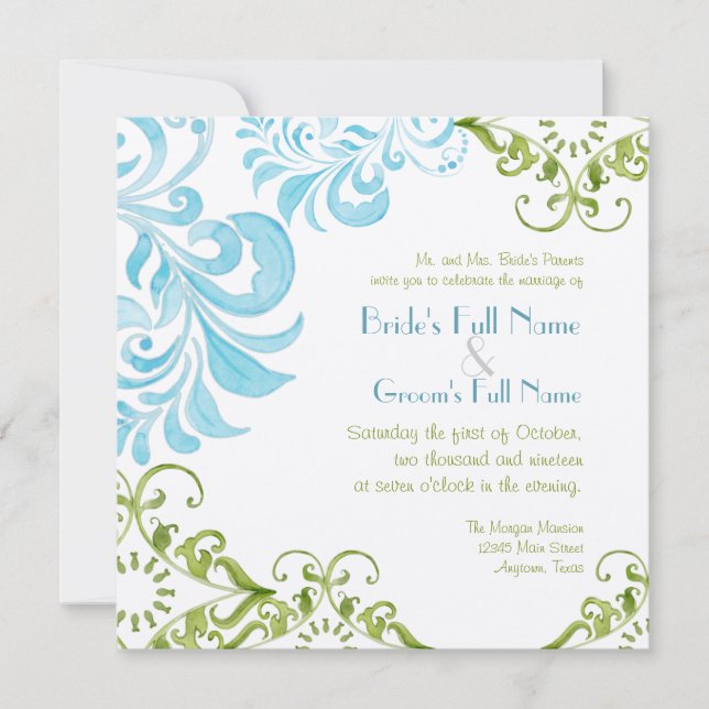 Convite Dragonfly Swirls Scroll Chic Modern Floral Invite (Frente)