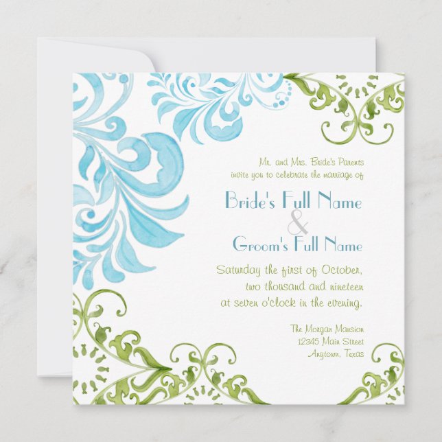 Convite Dragonfly Swirls Scroll Chic Modern Floral Invite (Frente)