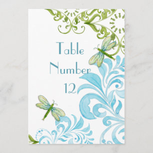 Convite Dragonfly Swirls Scroll Modern Floral Table Number