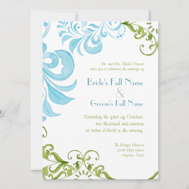 Convite Dragonfly Swirls Watercolor Invtions Casamento (Frente)