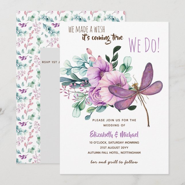 Convite Dragonfly Watercolor Floral WedBudget (Frente/Verso)