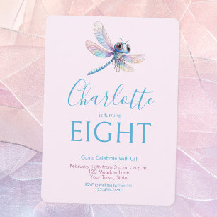 Convite Dragonfly Watercolor Girl Blue Purple Birday
