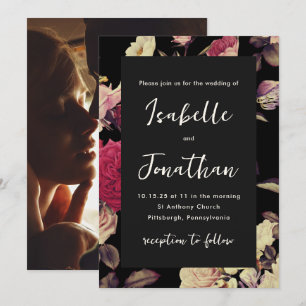 Convite Dramatic Moody Floral Photo Wedding