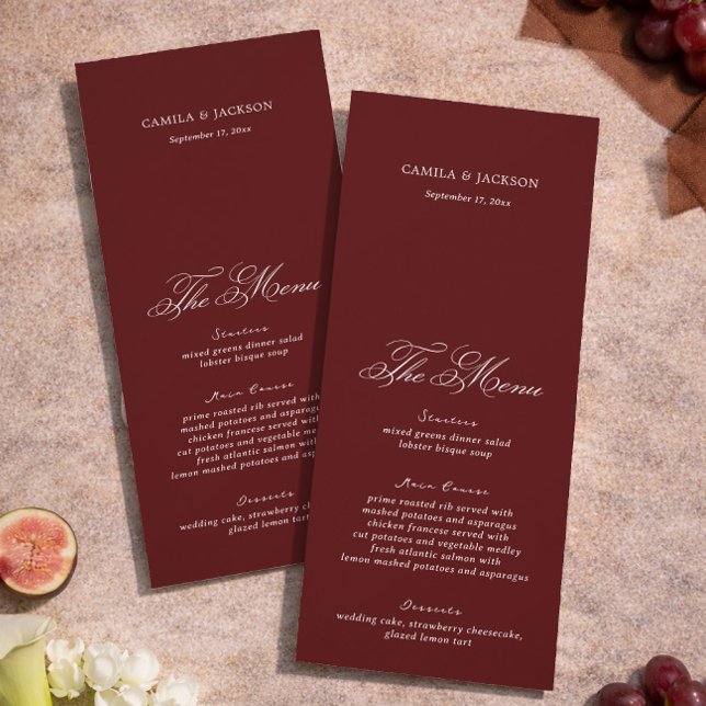Convite Dramatic Opera Burgundy Wedding Menu Card (Criador carregado)