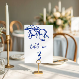 Convite Drawn Blue Lemon 5x7 Wedding Table Number Sign