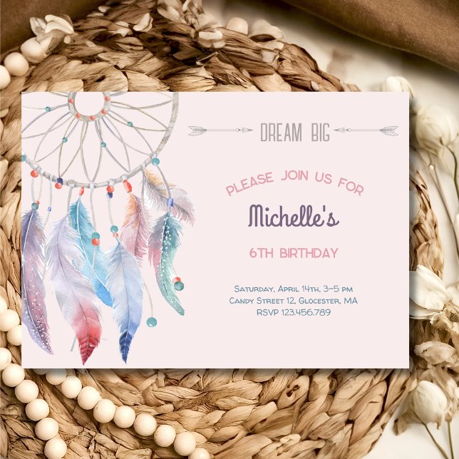 Convite Dream Big Boho Dreamcatcher Birthday (Criador carregado)