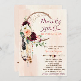 Convite Dream Big Peach & Burgundy Boho Primeiro Aniversár