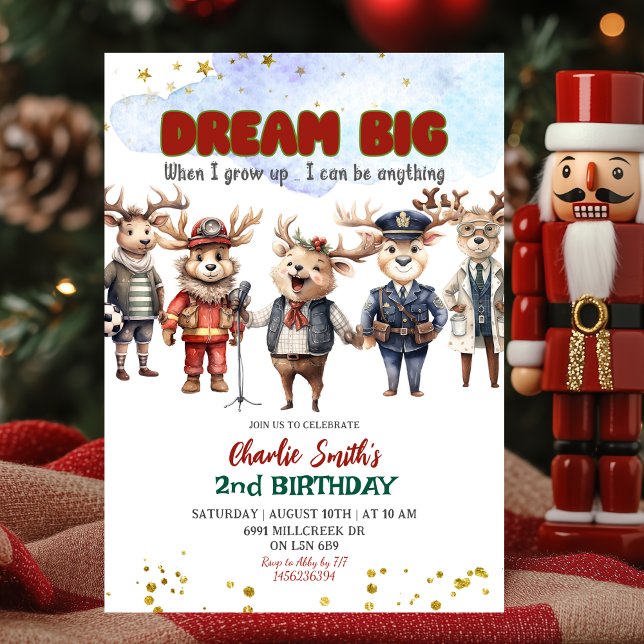 Convite Dream Big Reindeer Career Theme Kids Birthday (Criador carregado)