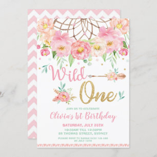 Convite Dream Catcher Wild One primeiro aniversario Boho F